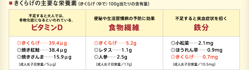 きくらげの主要な栄養素